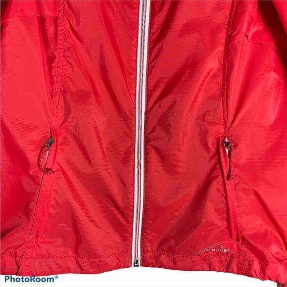 Eddie Bauer red orange windbreaker coat jacket small hood hooded front zip EUC - Picture 11 of 16